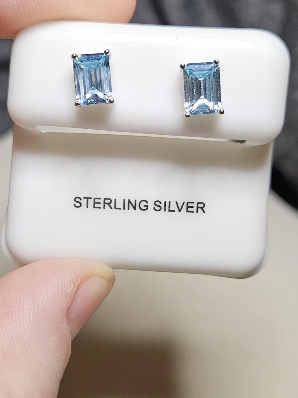 Blue Emerald-Cut Stud Sterling Silver Earrings